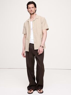 Banana Republic Untucked Camp Shirt Beige Cotton Men’s M